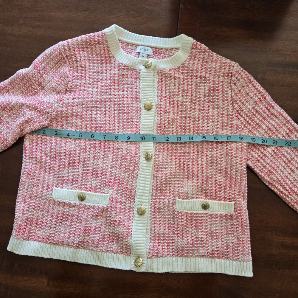 J Crew Factory Pink White Cardigan Sweater Lady Jacket Gold Buttons M - Picture 4 of 5